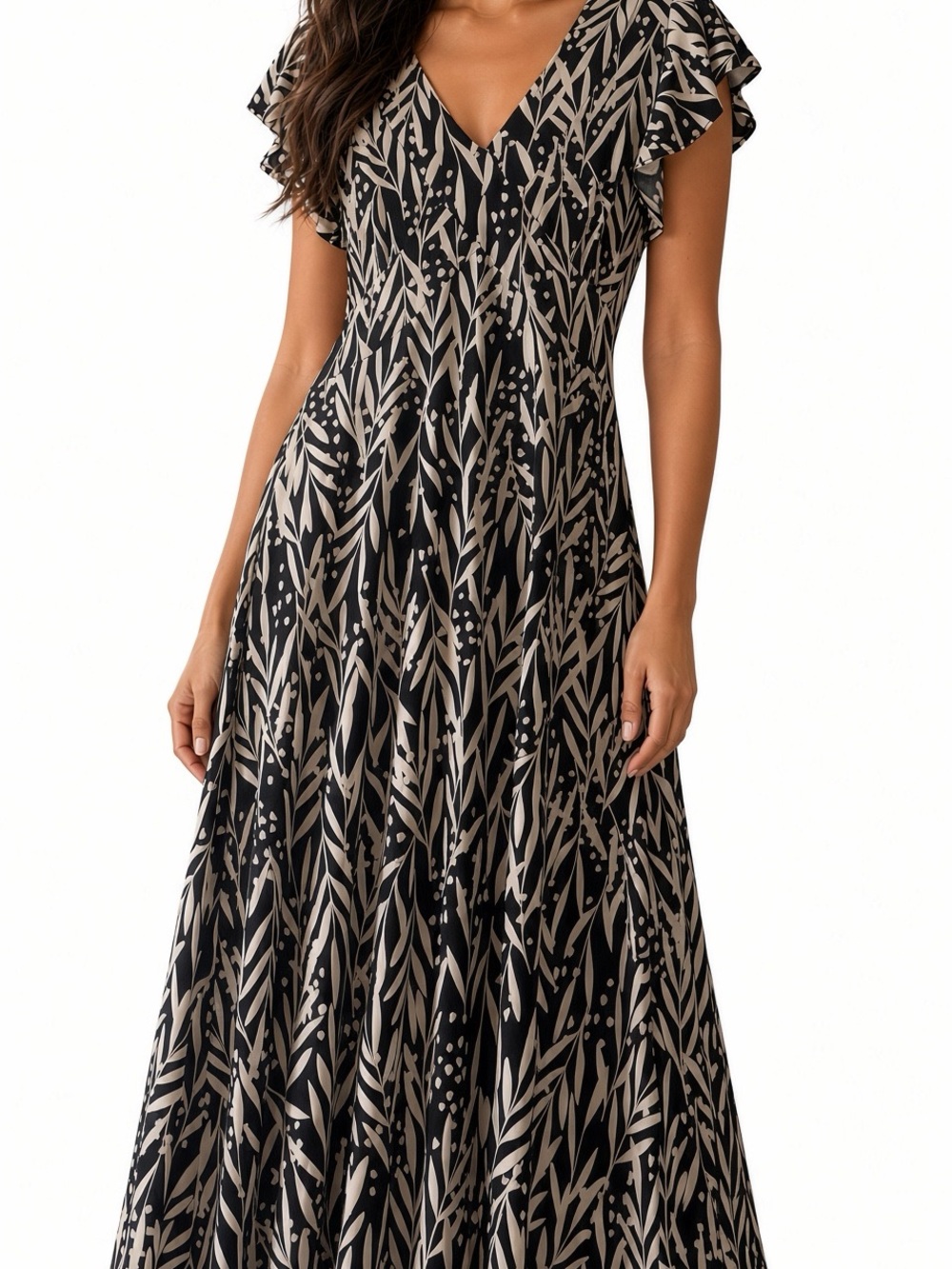 London Times Women's Printed Flutter Sleeve V-Neck Dress (Size 10)